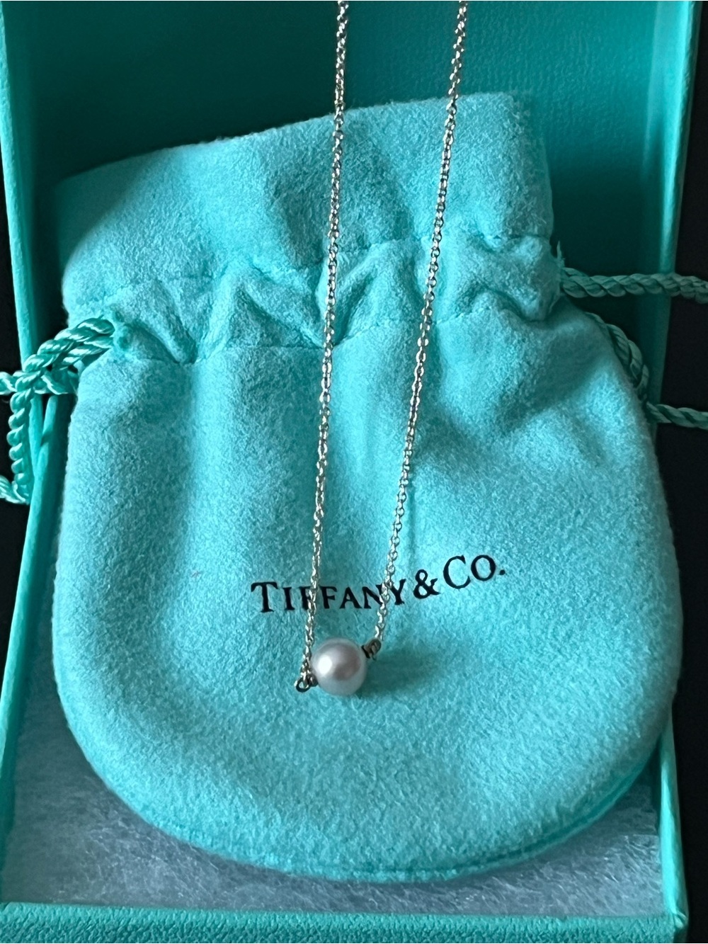 Tiffany & Co. Pink Pearl by the Yard Pendant Necklace in Silver 16.5”